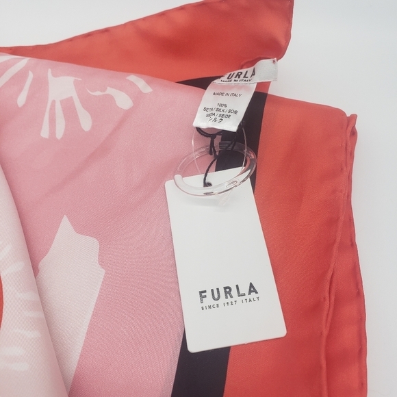 1451- FURLA 100% SILK SCARFT Pink Red Black WHITE Made In Italy NWT - Picture 4 of 5